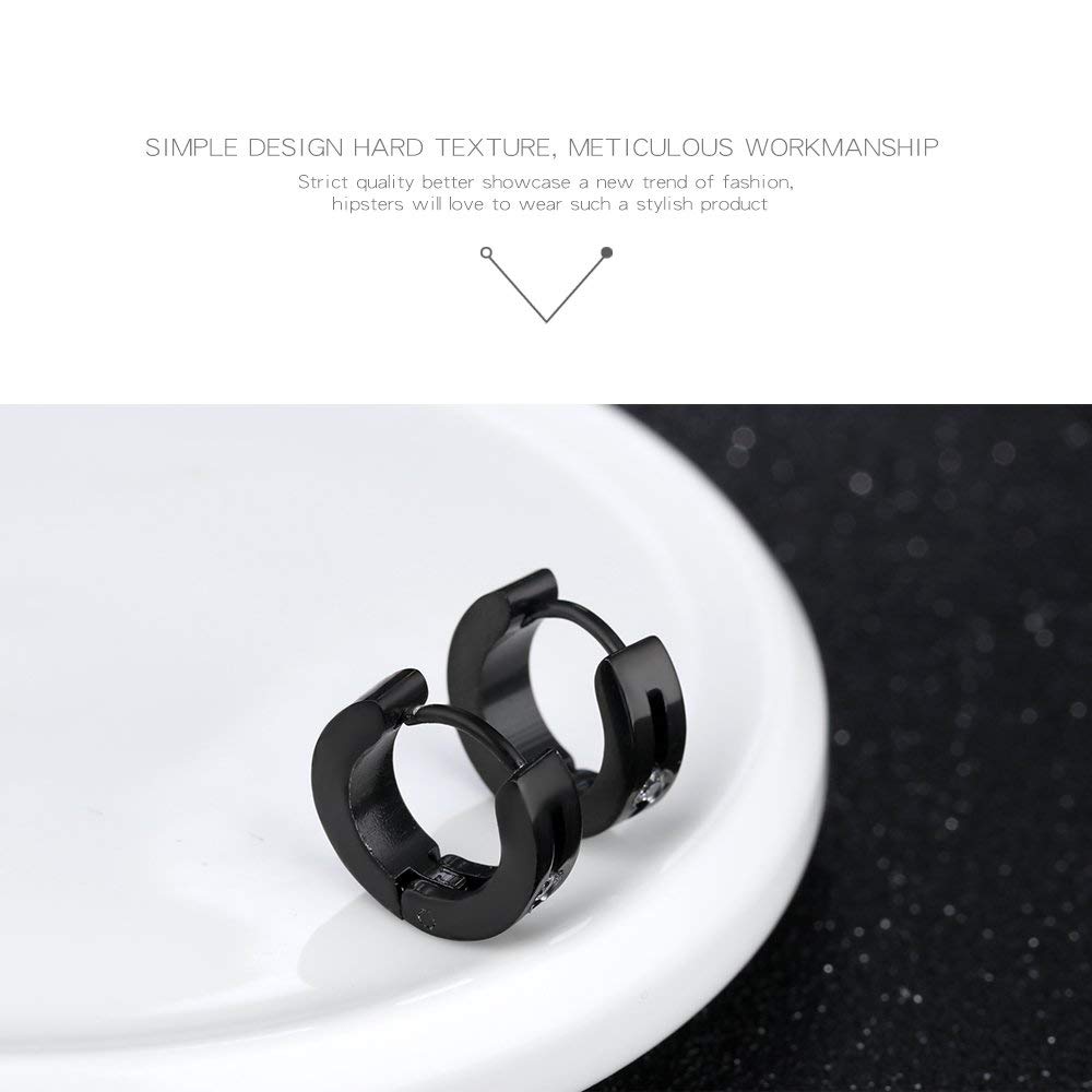 Rockyu フープピアス メンズ レディース ジルコニア付き 中折れ式 ステンレス製