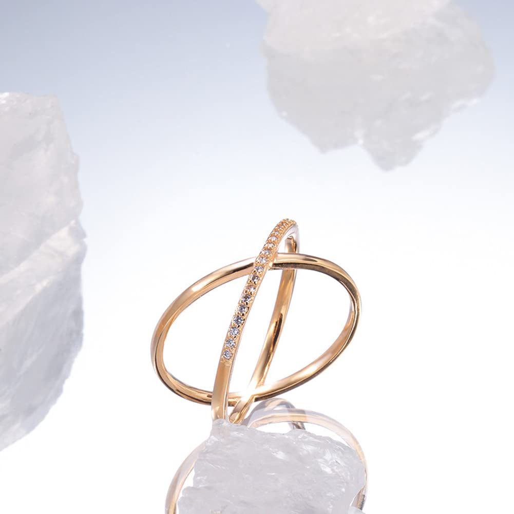 Rockyu レディースリング ステンレス クロスデザイン ジルコニア入り 金属アレルギー対応 おしゃれ指輪 パーティーギフト