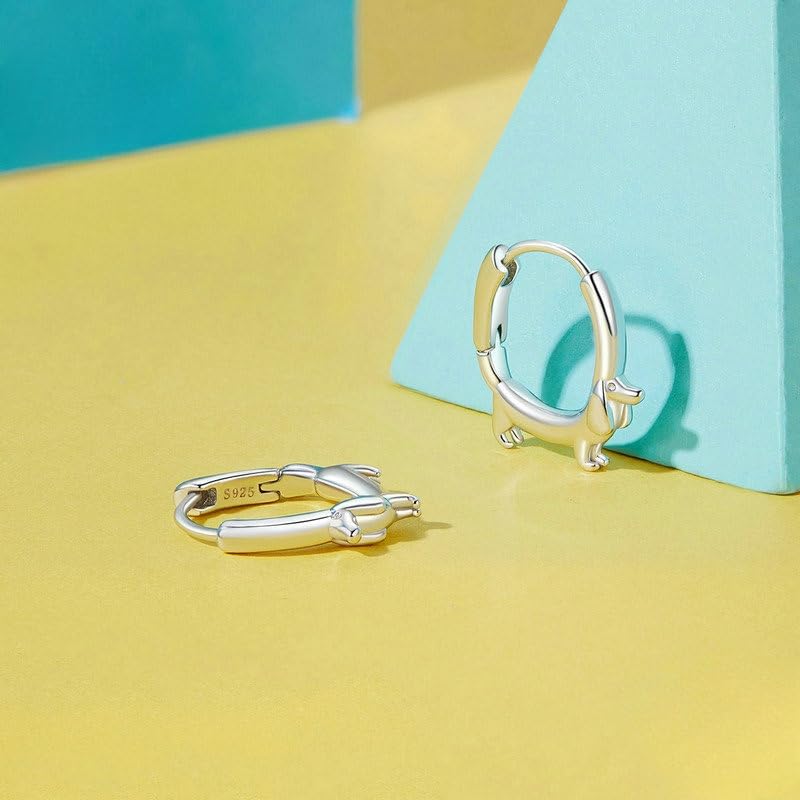 Rockyu ピアス リング レディース シルバー925 小さめフープ アニマルモチーフ 犬 猫 パンダ 可愛いセット