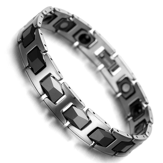Rockyu ブレスレット メンズ ブラック シルバー ゴールド タングステン鋼 幅広 アクセサリー
