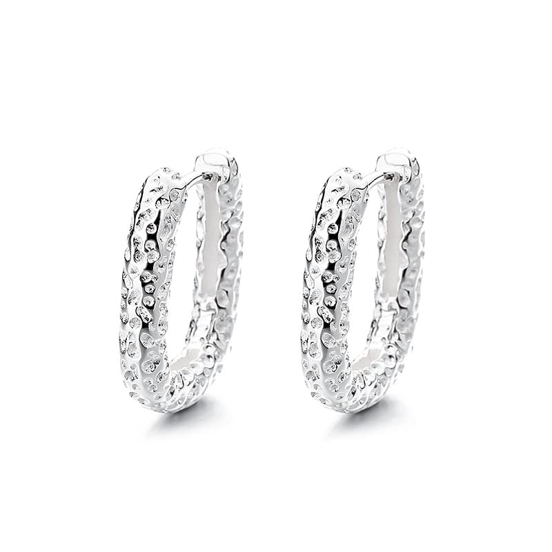 Rockyu シルバー925 不規則テクスチャー フープピアス 小さめハワイ風デザイン