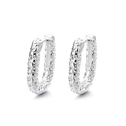 Rockyu シルバー925 不規則テクスチャー フープピアス 小さめハワイ風デザイン