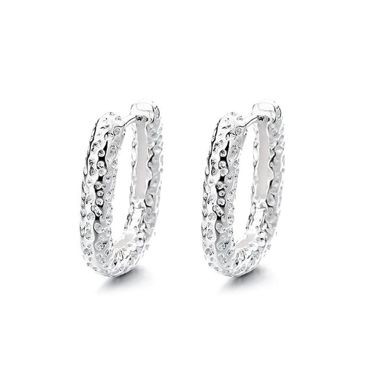 Rockyu シルバー925 不規則テクスチャー フープピアス 小さめハワイ風デザイン