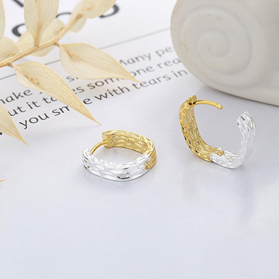 Rockyu シルバー925 唐草透かし彫りフープピアス 幅広ヴィンテージ 男女兼用 ゴールド＆シルバー