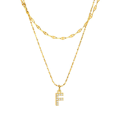 Rockyu イニシャルネックレス レディース ゴールド A〜Z 26文字 ジルコニア 二連チェーン ステンレス製 金属アレルギー対応