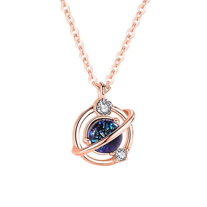 Rockyu 惑星モチーフネックレス レディース 土星風デザイン ピンクゴールド＆シルバー