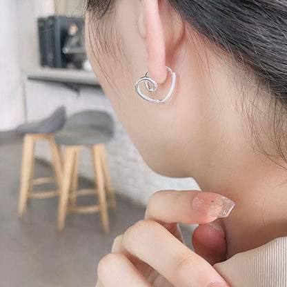 Rockyu S925シルバー＆ゴールド 不規則ツイストハート フープピアス レディース