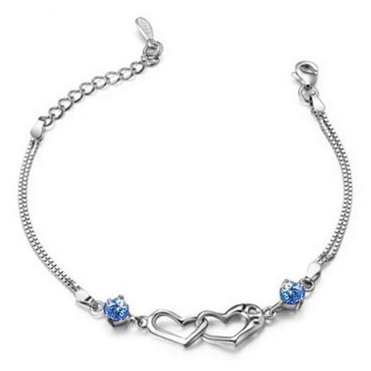 Rockyu レディースブレスレット シルバー ハート ジルコニア サファイア 腕輪