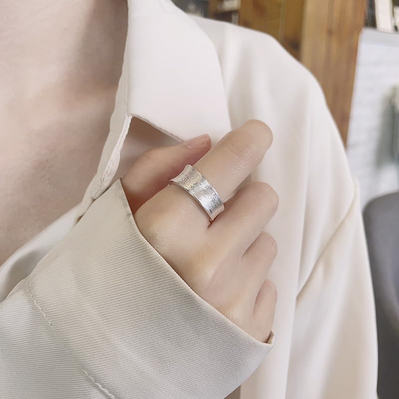 Rockyu 指輪 レディース メンズ 太め シルバー925 不規則デザイン フリーサイズリング シンプル 金属アレルギー対応
