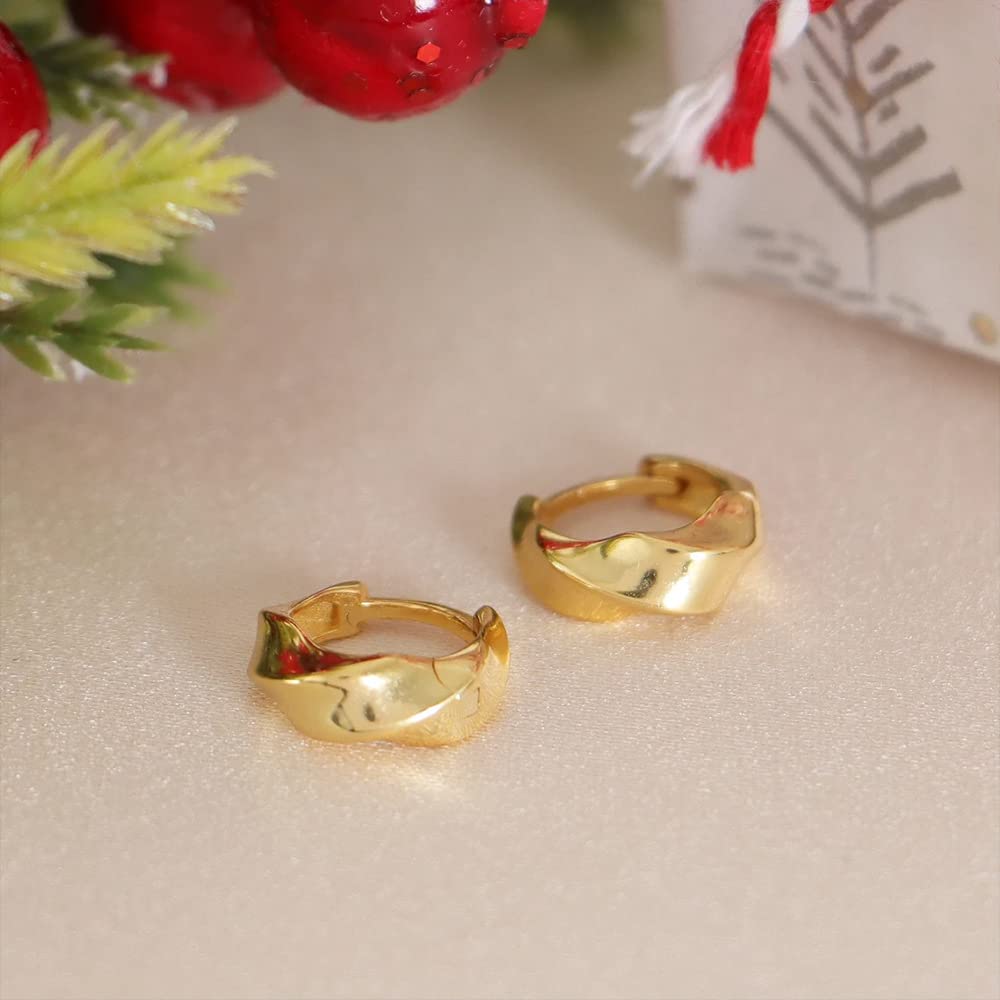 Rockyu ツイストフープピアス レディース 小さめ シルバー925 金属アレルギー対応 ゴールド/シルバー