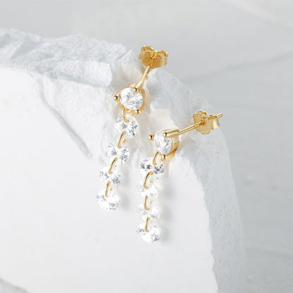 Rockyu シルバー925 ジルコニアフリンジピアス レディース スタッド