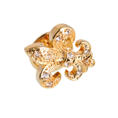 Rockyu メンズ ピンブローチ ゴールド 百合の花 ステンレス クリスタル