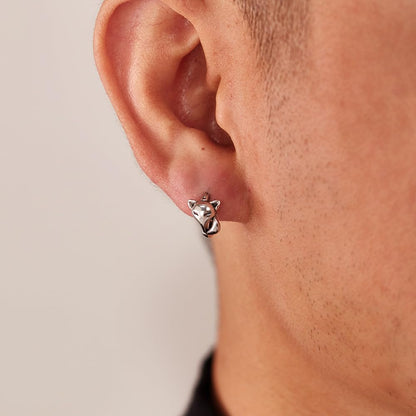 Rockyu ピアス メンズ ステンレス フォックスモチーフ フープ シルバー アレルギー対応