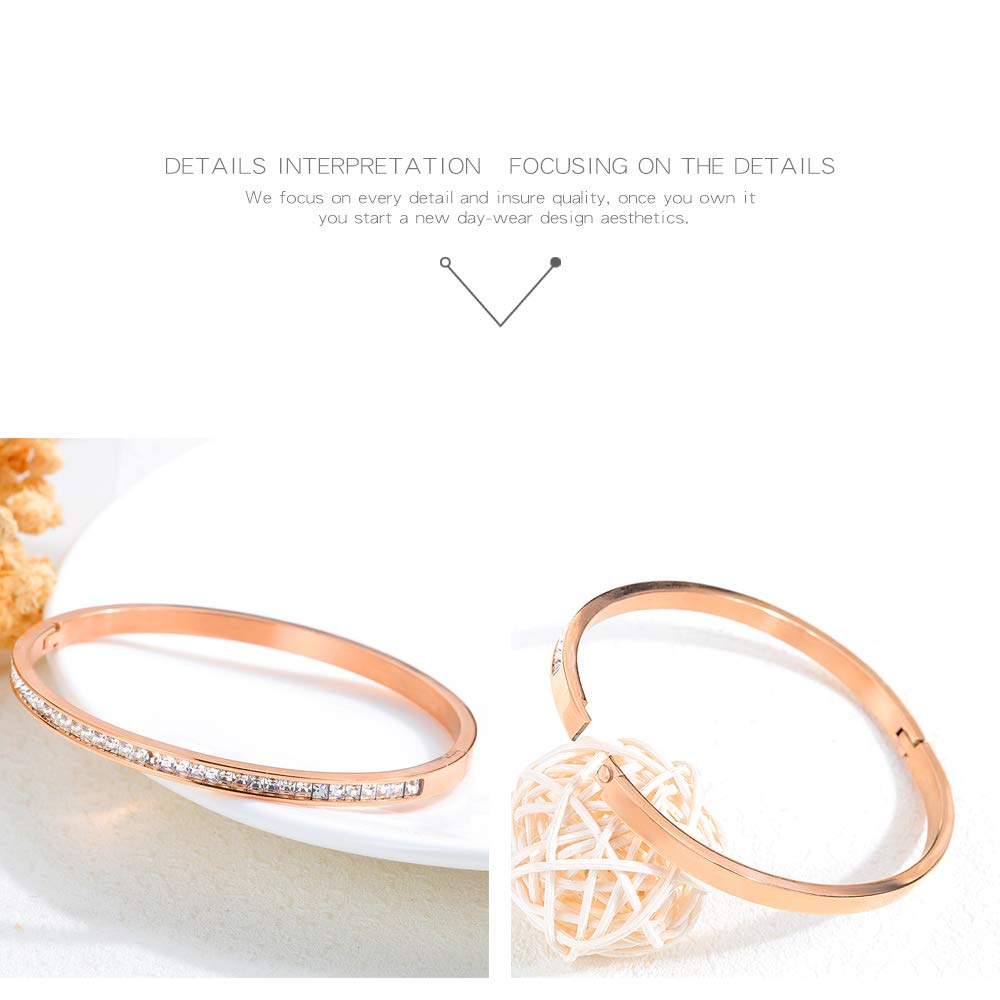 Rockyu バングル レディース ステンレス製 キュービック付 極細18K仕上げ ピンクゴールド