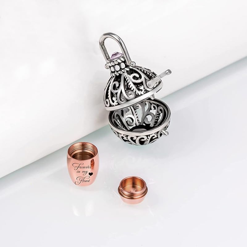 Rockyu 骨壷ネックレス レディース 丸型 シルバー クリスタル装飾 メモリアルペンダント