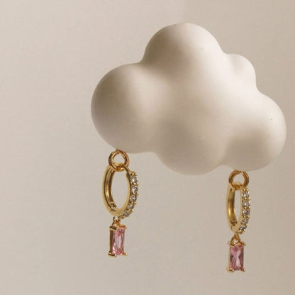 Rockyu ピアス レディース 18金仕上げ ゴールド フープ ジルコニア 四角形 揺れる 緑宝石 アレルギー対応