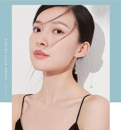 Rockyu ピアス レディース 925純銀 キューブデザイン ロングチェーンピアス 上品 大人かわいい