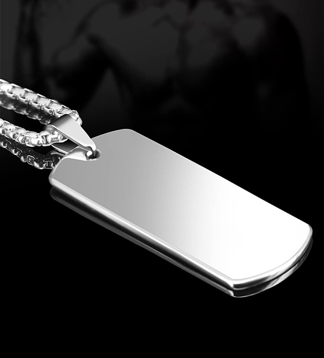 Rockyu ネックレス メンズ タングステンプレート 長方形ペンダント ベネチアンチェーン