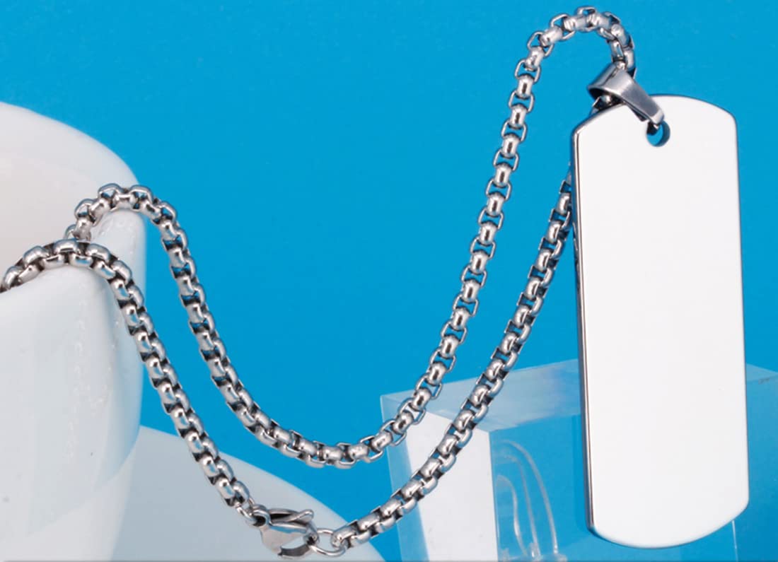 Rockyu ネックレス メンズ タングステンプレート 長方形ペンダント ベネチアンチェーン