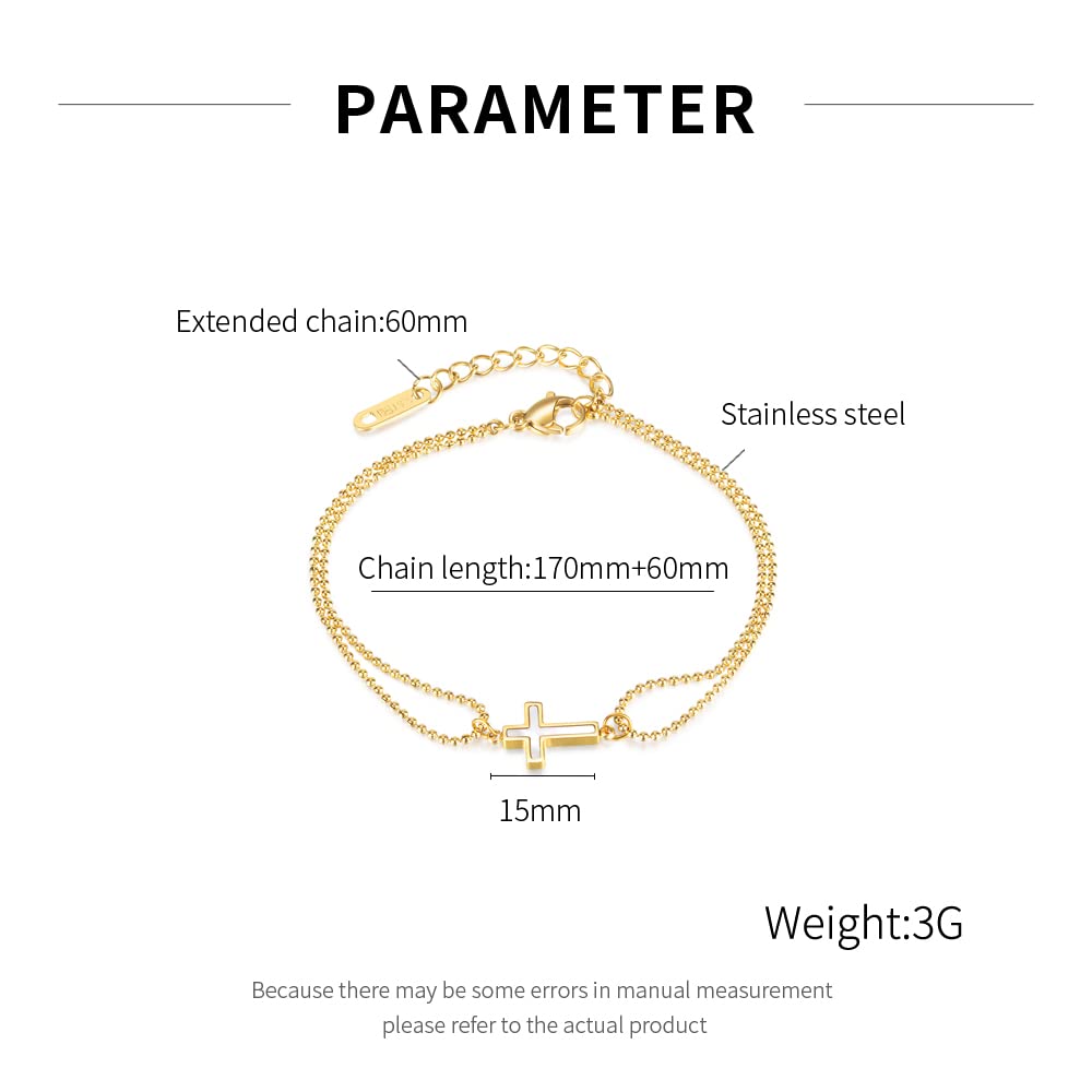 Rockyu クロスデザイン 二連ボールチェーンブレスレット レディース