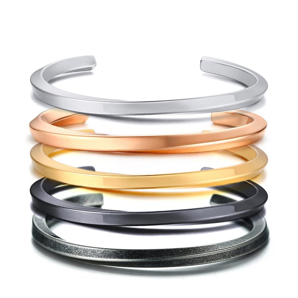 Rockyu C型チタンバングル レディース メンズ兼用 シルバー ゴールド ピンクゴールド ブラック サイズ調整可