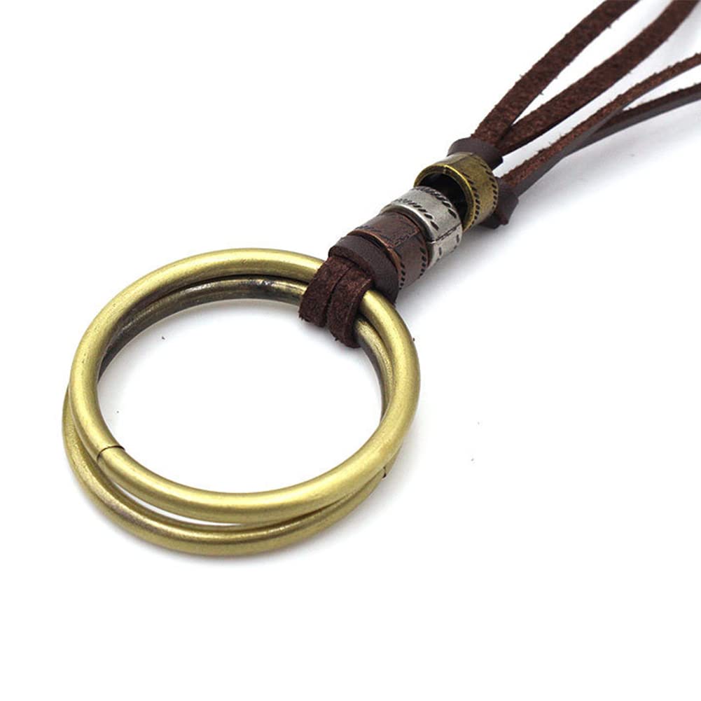 Rockyu メンズリングペンダントネックレス｜3連リング×レザー紐 60cm調整可ロングタイプ