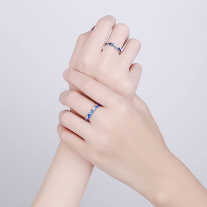 Rockyu ペアリング シルバー925 フリーサイズ 青波デザイン カップル指輪