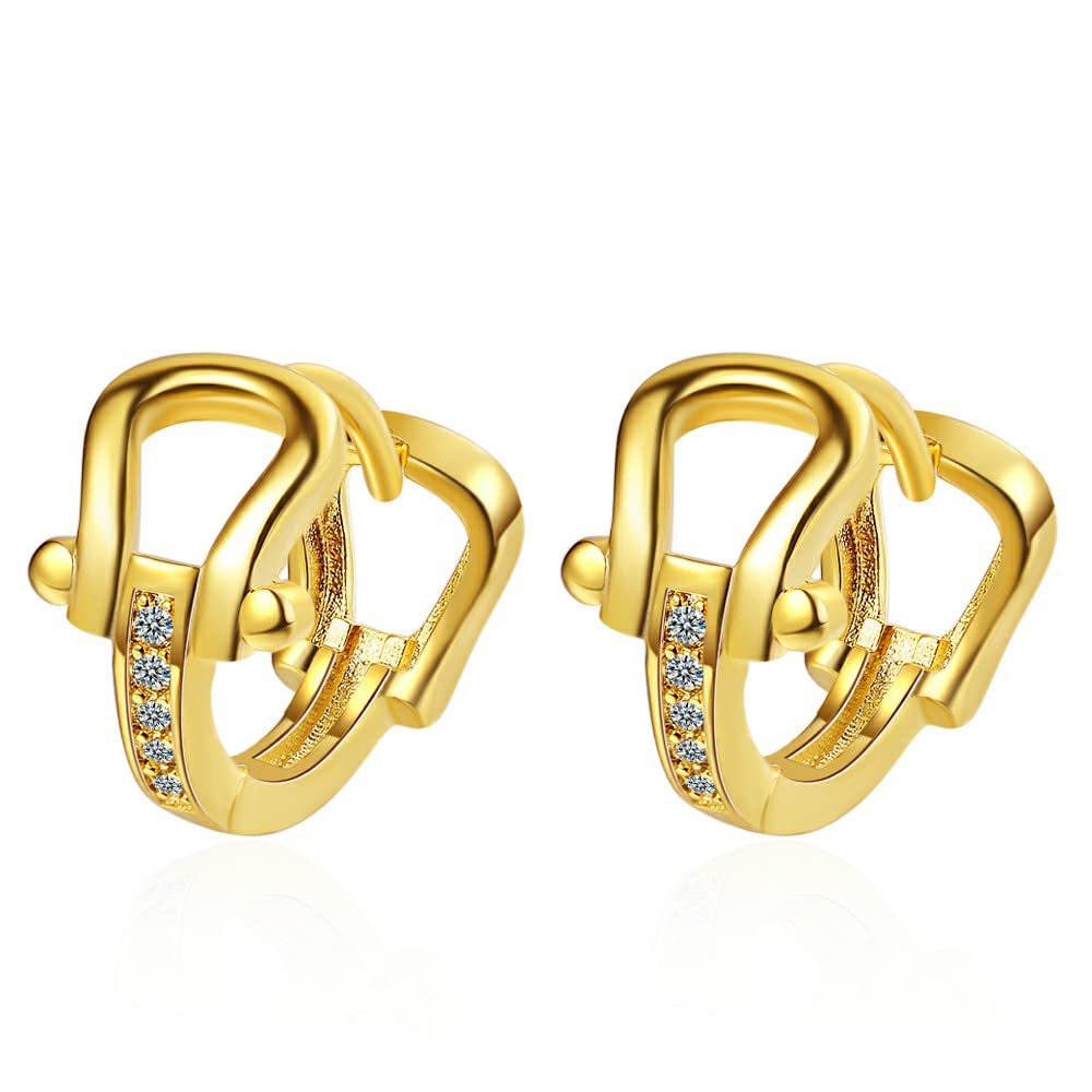 Rockyu 馬蹄モチーフフープピアス レディース シルバー925 ジルコニア ゴールド＆シルバー 金属アレルギー対応