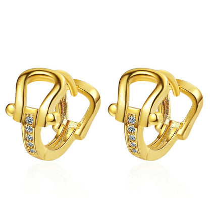 Rockyu 馬蹄モチーフフープピアス レディース シルバー925 ジルコニア ゴールド＆シルバー 金属アレルギー対応