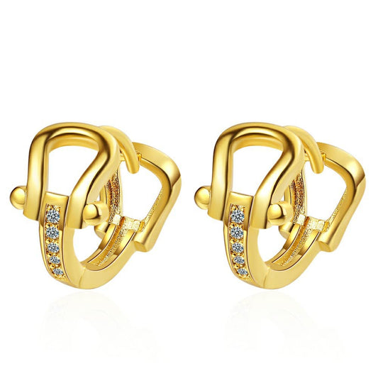 Rockyu 馬蹄モチーフフープピアス レディース シルバー925 ジルコニア ゴールド＆シルバー 金属アレルギー対応