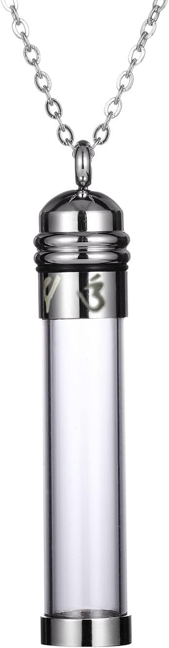 Rockyu メモリアルネックレス ガラス製 香水瓶型ペンダント ステンレス製 遺骨入れ