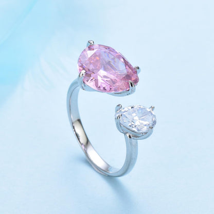 Rockyu レディースリング｜シルバー925＆大粒ピンクジルコニア ハートオープン指輪