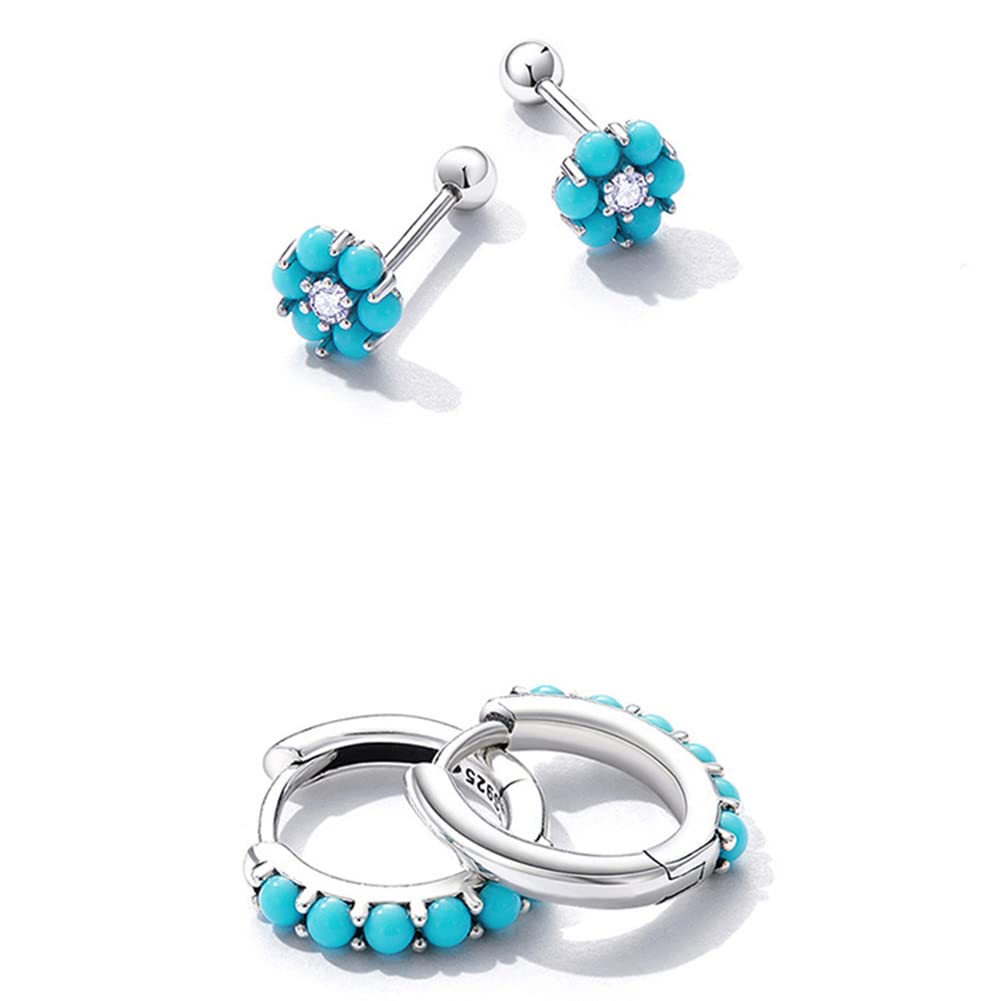 Rockyu ピアス レディース フープ シルバー925 ターコイズ 緑松石 金属アレルギー対応