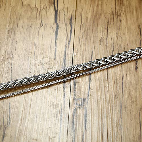 Rockyu メンズブレスレット ステンレス 二連チェーン シルバー 3サイズ展開