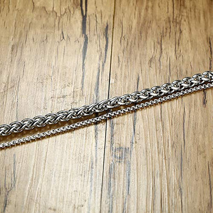 Rockyu メンズブレスレット ステンレス 二連チェーン シルバー 3サイズ展開