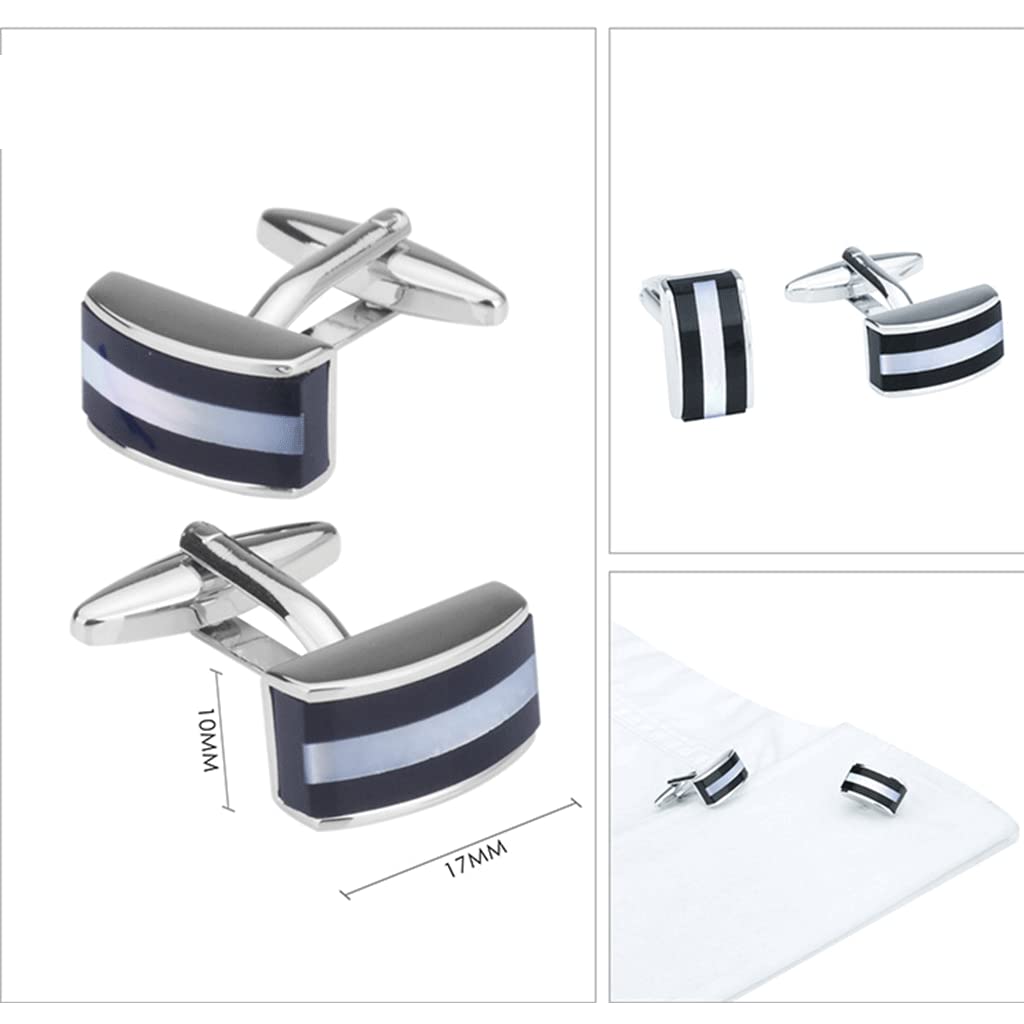 Rockyu オニキス＆シェルカフスボタン 長方形 弧状デザイン メンズ ビジネスアクセサリー