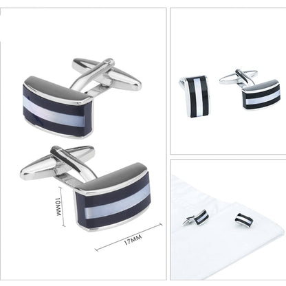 Rockyu オニキス＆シェルカフスボタン 長方形 弧状デザイン メンズ ビジネスアクセサリー