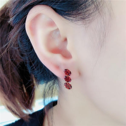 Rockyu ピアス レディース ピンクゴールド レッドストーン ジルコニア ステンレス 金属アレルギー対応