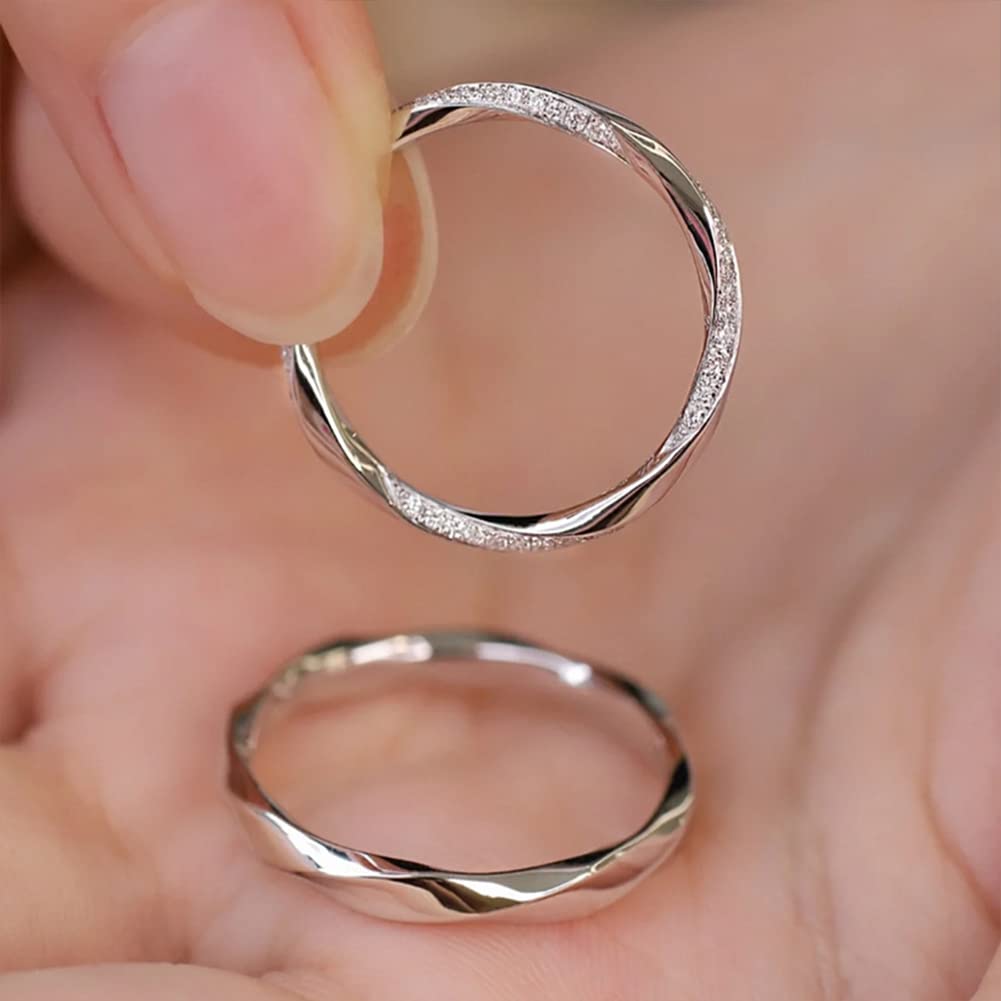 Rockyu ペアリング シルバー925 プラチナ仕上げ ピンクゴールド カップル用 フリーサイズ