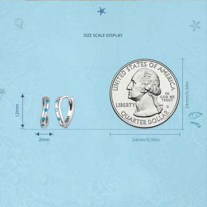 Rockyu ツイストフープピアス レディース 小さめ シルバー925 津波風デザイン ターコイズ風ブルー