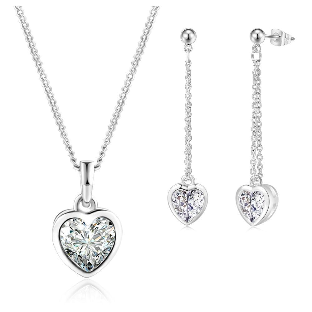 Rockyu ピアス レディース ハートモチーフ ピンクゴールド ジルコニア ロングチェーン 揺れるピアス