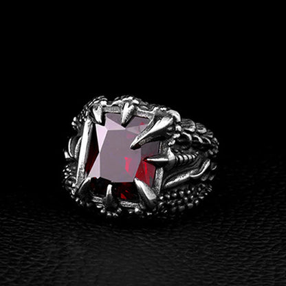 Rockyu ドラゴンクロウリング メンズ 大粒スクエア宝石 ステンレス製