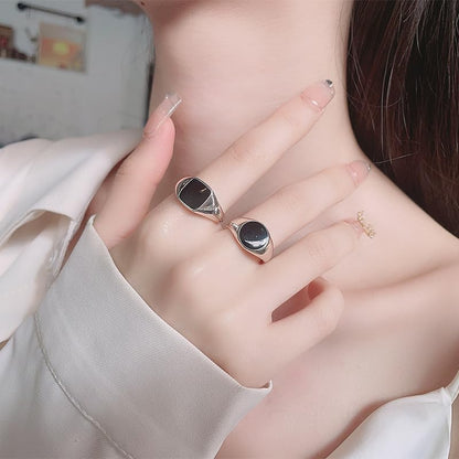 Rockyu シルバー925 レディース＆メンズ 印台リング ペアデザイン ブラックオニキス風