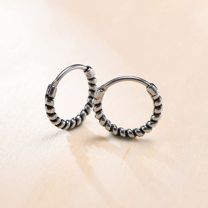 Rockyu ピアス メンズ チタン製 ツイストフープ リング シルバーピアス アレルギー対応