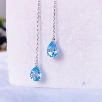 Rockyu チェーンピアス レディース ロングドロップ 涙型ジルコニア 金属アレルギー対応