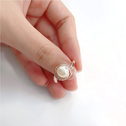 Rockyu 指輪 レディース パール リング ピンクゴールド シルバー キュービックジルコニア 18K仕上げ