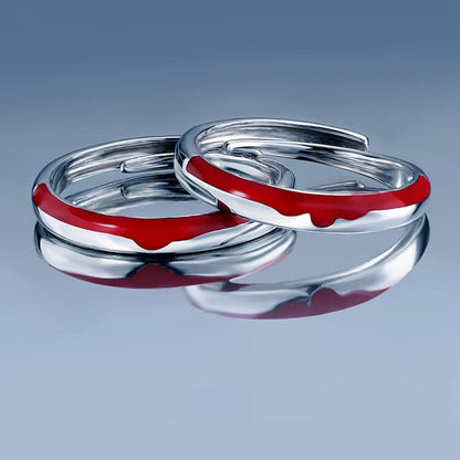 Rockyu ペアリング カップルリング 2個セット メンズ レディース シルバー925 純銀 血色エナメル サイズ調整可能