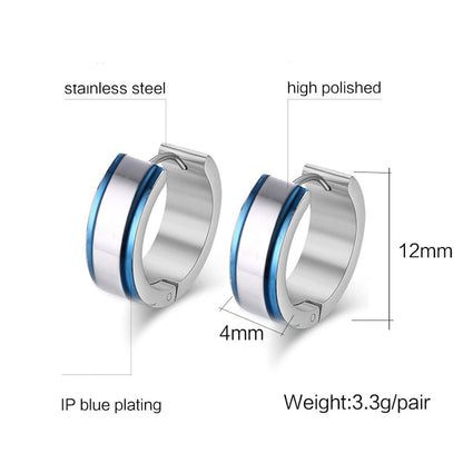 Rockyu ピアス 幅広フープ メンズ レディース シルバー×ブルー ステンレス 鏡面仕上げ 金属アレルギー対応