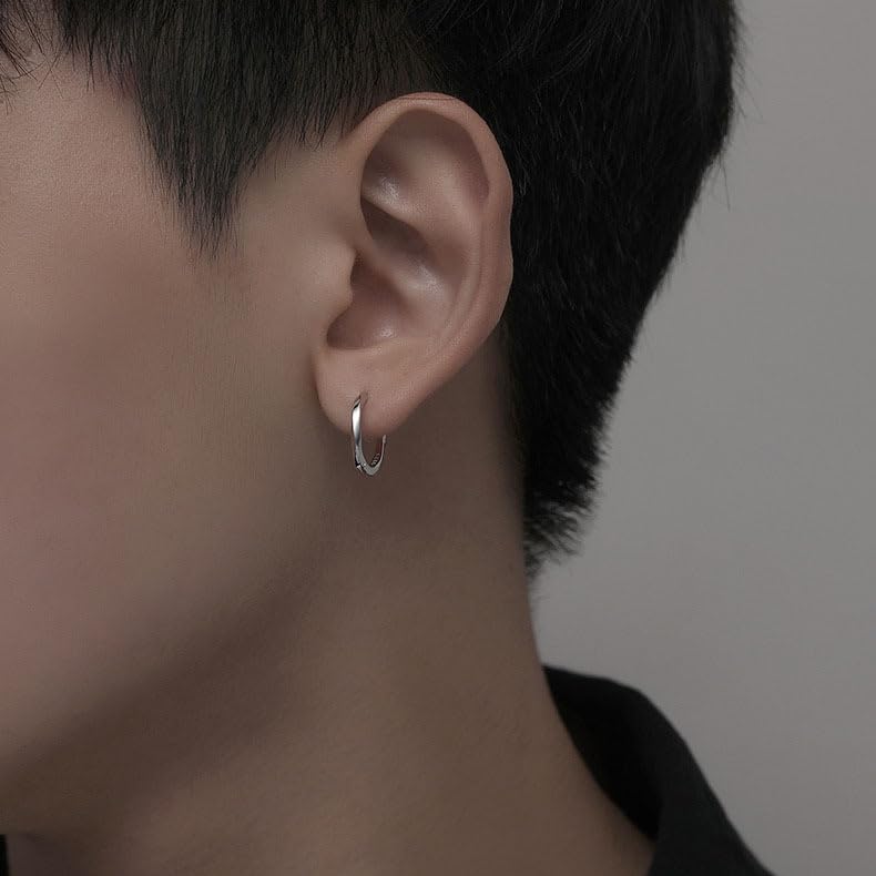 Rockyu ピアス メンズ シルバー925 フープピアス モビウスデザイン ツイスト加工 小さめ シンプル おしゃれ