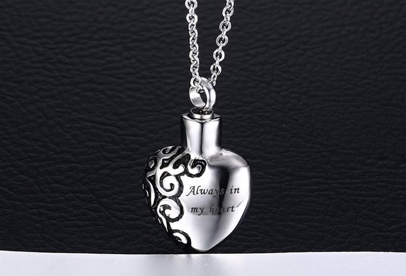 Rockyu メモリアルハートネックレス ステンレス製 アンティーク調